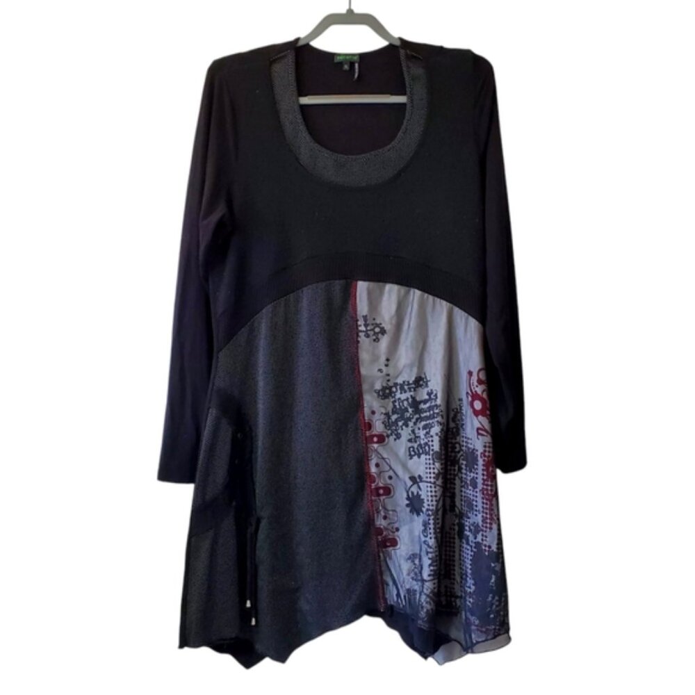 Tricotto Artsy Patchwork Whimsigoth Lagenlook Boho Longsleeve Stretch Dress XL